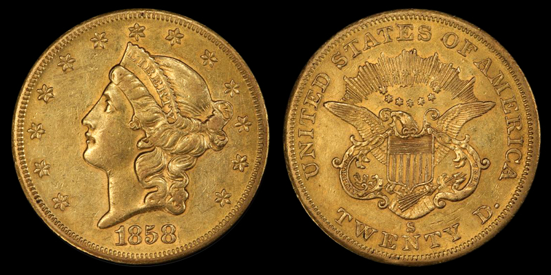 $20 1858S PCGS AU53 - Image 2