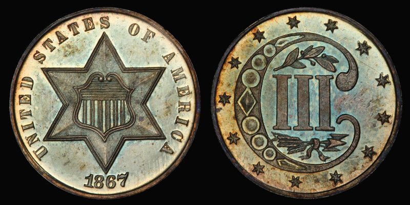 3CS 1867 PCGS PR66 CAMEO - Image 2