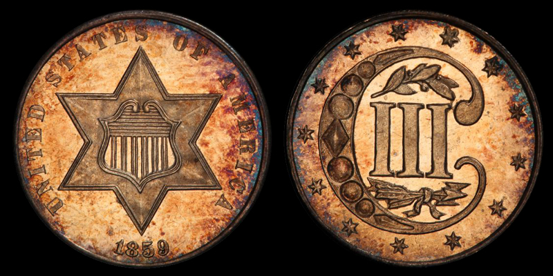 3CS 1859 PCGS PR66 CAMEO - Image 2
