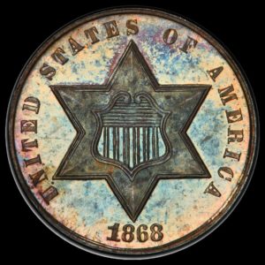1868 3C Three Cent Silver Type 3 PCGS PR66+ (CAC) TERRIFIC!  EX SIMPSON