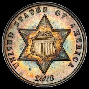 1873 3C Three Cent Silver Type 3 PCGS PR65+ (CAC) NEAT!